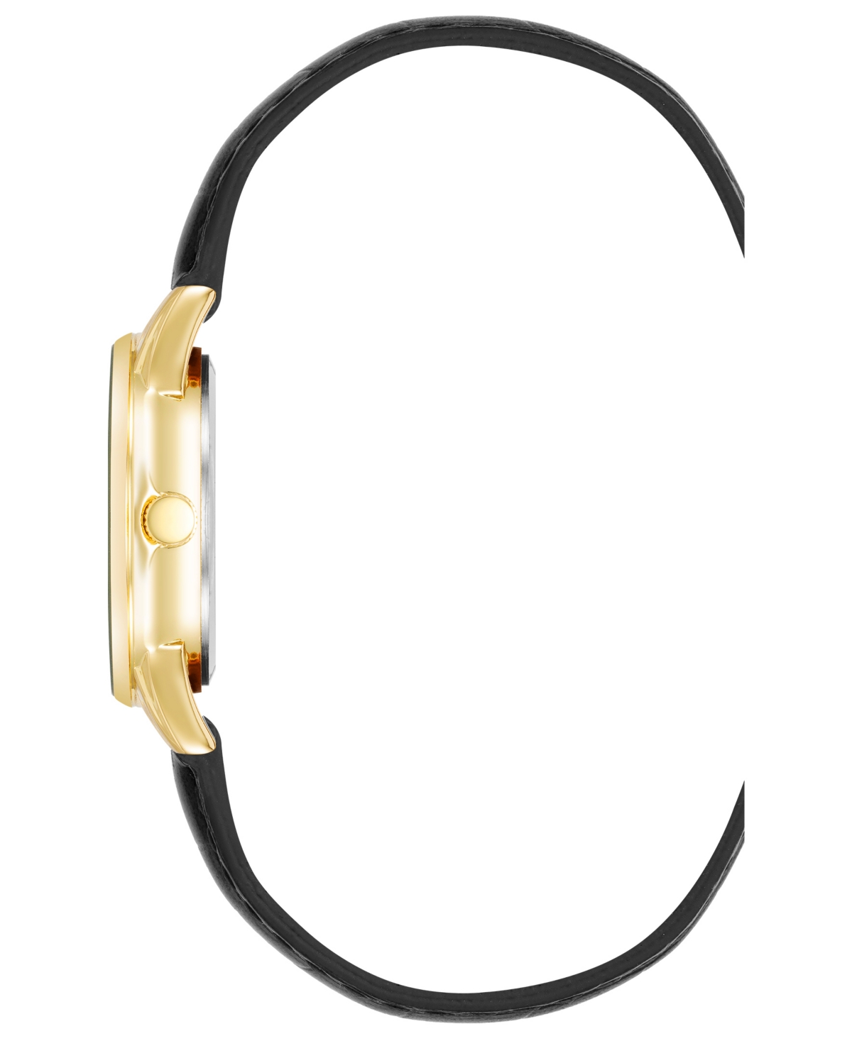 Anne Klein Women's Three Hand Quartz Round Black Polyurethane Faux Leather Band Watch, 33mm - Black-Gold-Tone