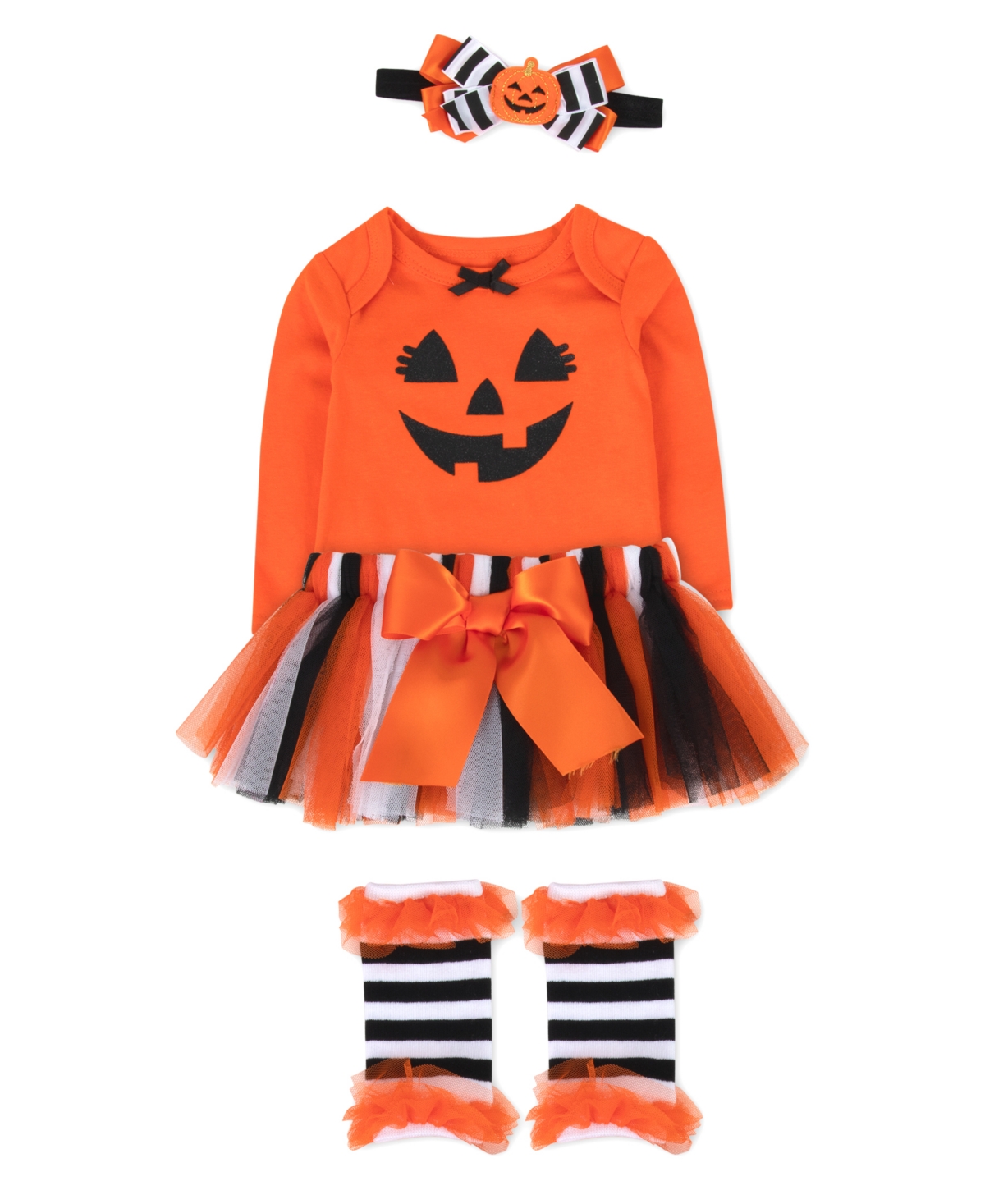 Baby Essentials Baby Girls Halloween Pumpkin Bodysuit, Tutu, Legwarmers and Headband, 4 Piece Set
