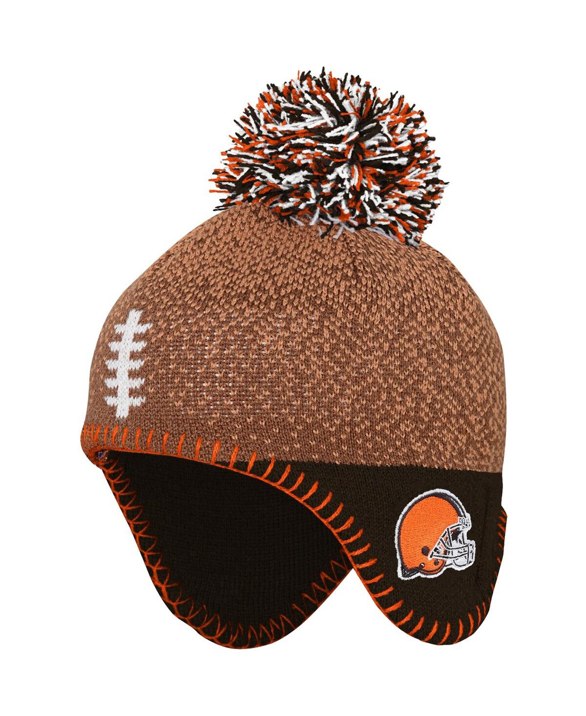 OUTERSTUFF PRESCHOOL BOYS AND GIRLS BROWN CLEVELAND BROWNS FOOTBALL HEAD KNIT HAT WITH POM