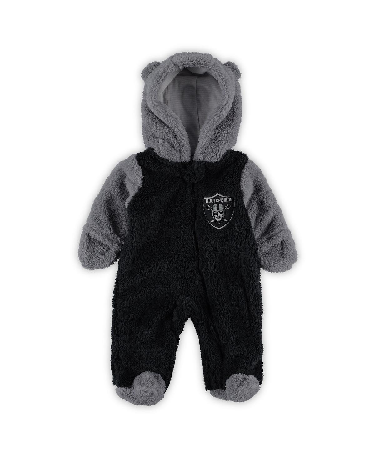 Newborn and Infant Boys and Girls Gray Las Vegas Raiders Game Nap Teddy Fleece Bunting Full-Zip Sleeper - Gray