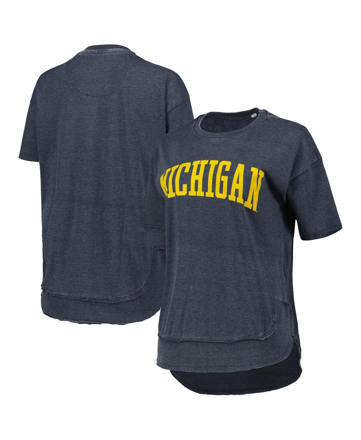 PRESSBOX WOMEN'S PRESSBOX HEATHERED NAVY MICHIGAN WOLVERINES ARCH PONCHO T-SHIRT 