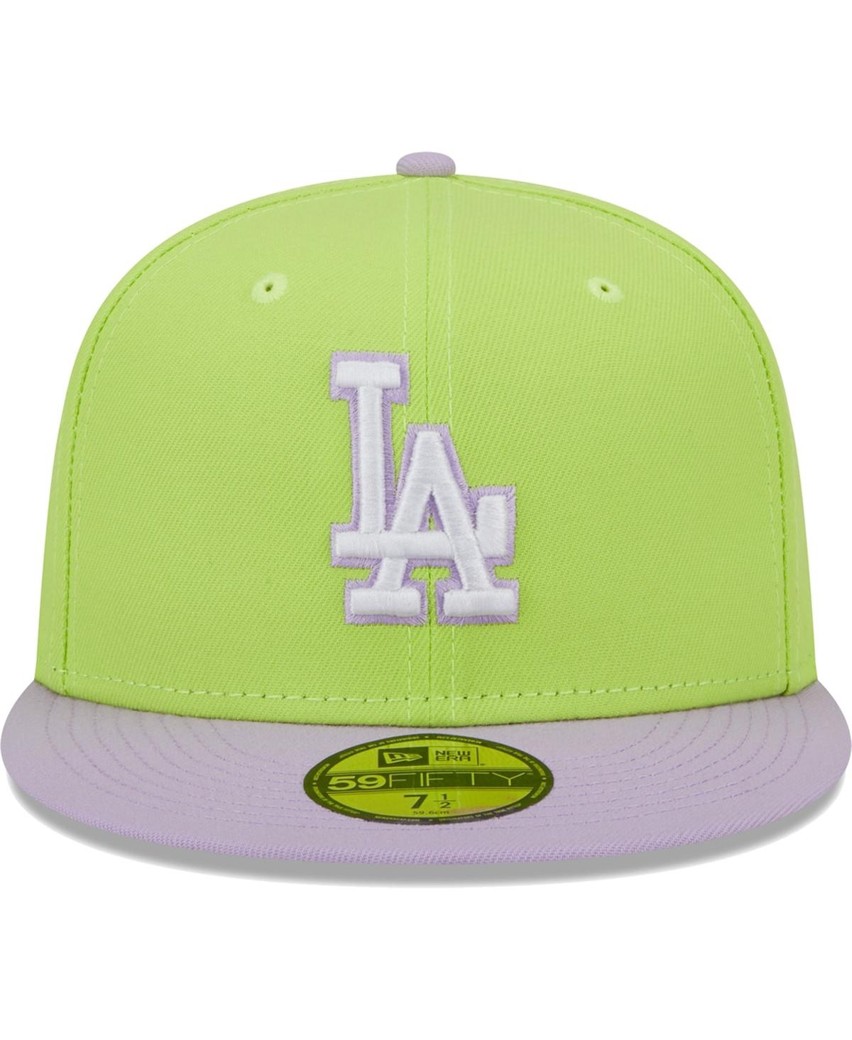 NEW ERA MEN'S NEW ERA NEON GREEN, LAVENDER LOS ANGELES DODGERS SPRING COLOR TWO-TONE 59FIFTY FITTED HAT 