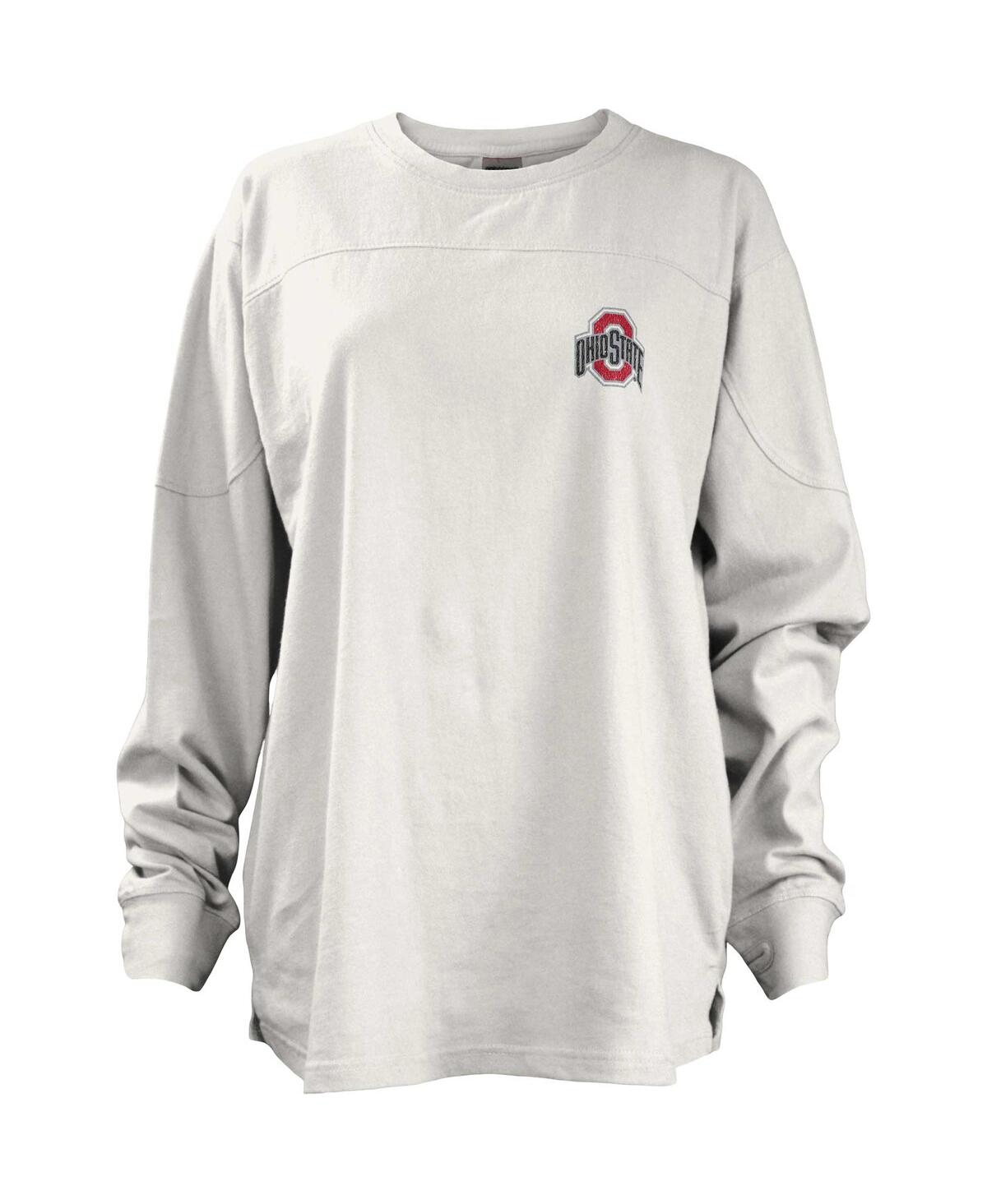 Women's PressboxOhio State Buckeyes Pennant Stack Oversized Long Sleeve T-shirt - White