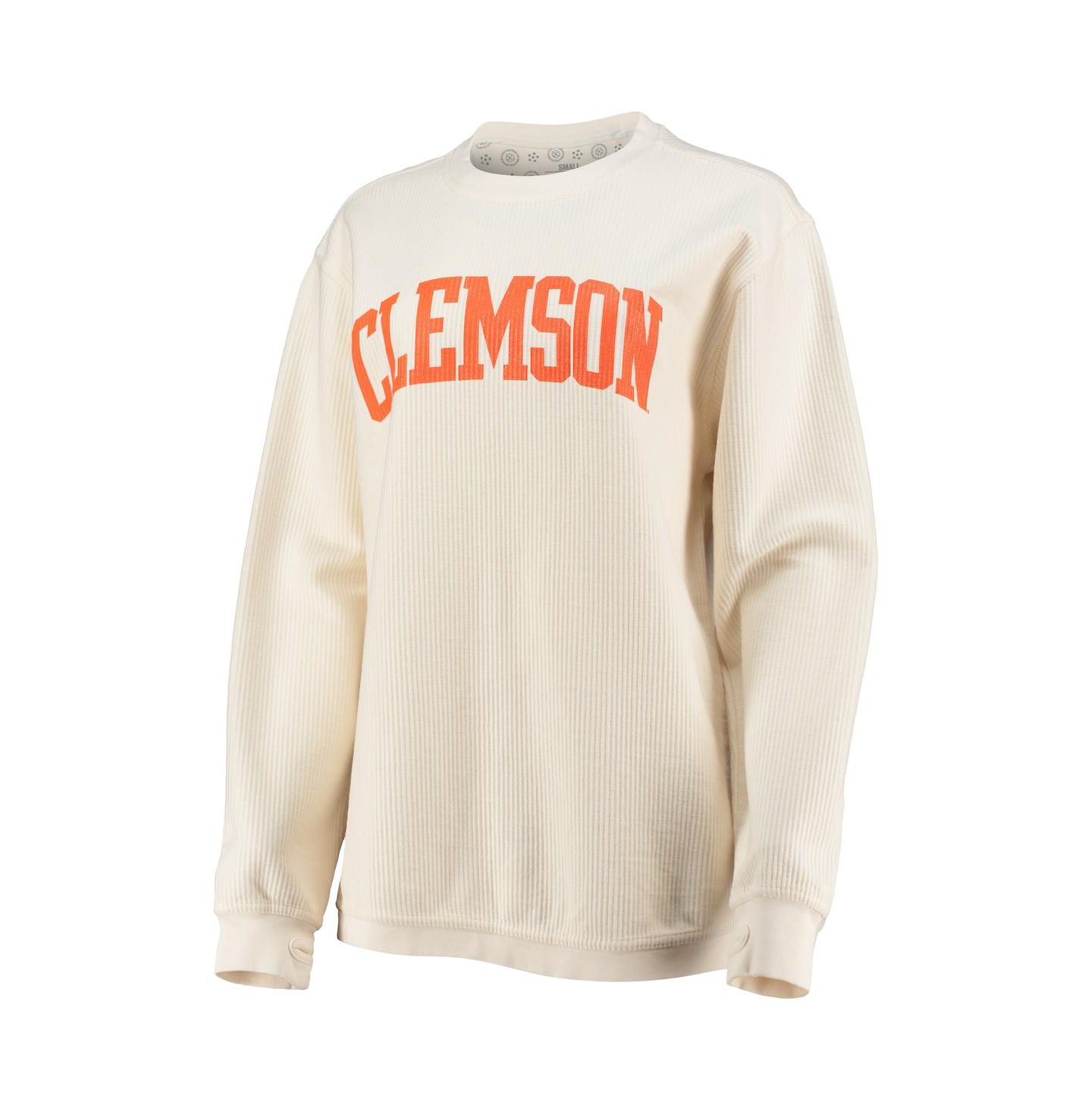 Женская толстовка Pressbox White Clemson Tigers Comfy Cord Vintage-Like Wash Basic Arch Pullover — фото 3