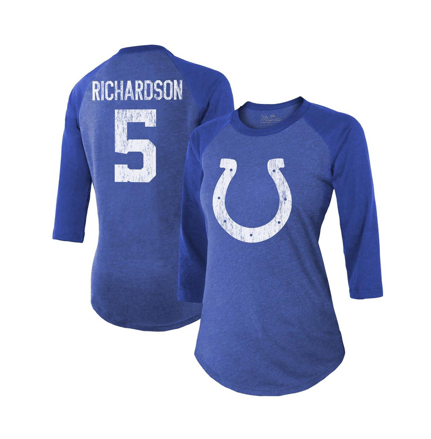 Женская футболка Majestic Threads Anthony Richardson Royal Indianapolis Colts Player Name and Number Tri-Blend 3/4-Sleeve Fitted — фото 2