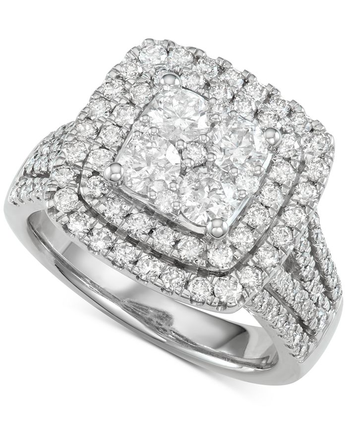 Macy's Diamond Multi-Halo Cluster Engagement Ring (2 ct. t.w.) in 14k ...
