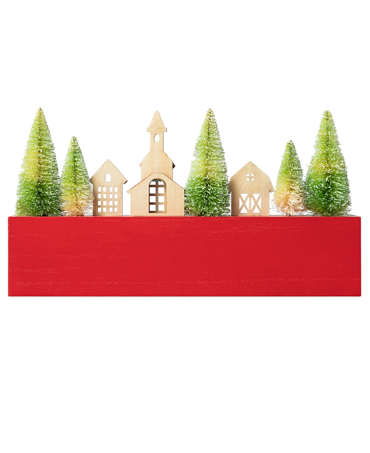 Glitzhome 14" L Christmas Wooden House Or Brush Trees Table Decor In Multi