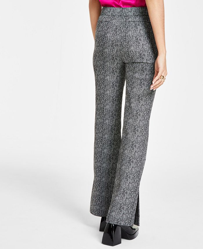 Bar III Women's Herringbone Side-Slit Flare Pants, Created for Macy's ...