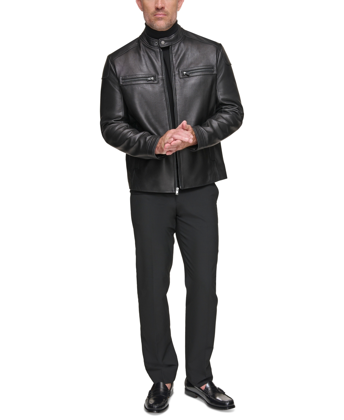 Shop Marc New York Men's Bantam Racer Style Lamb Leather Jacket In Black