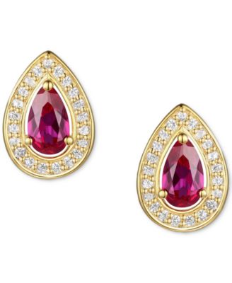 Amethyst (5/8 ct. t.w.) & Lab-Grown White Sapphire (1/6 ct. t.w.) Pear Halo Stud Earrings in Sterling Silver (Also in Additional Gemstones)