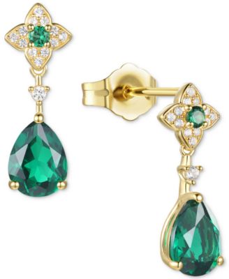 Macy's - Lab-Created Emerald (1-1/5 ct. t.w.) & Lab-Created White Sapphire (1/10 ct. t.w.) in 14k Gold-Plated Sterling Silver