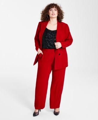 Plus Size Faux Double Breasted Blazer Sequin Scoop Neck Camisole Textured Crepe Wide Leg Pants Created For Macys