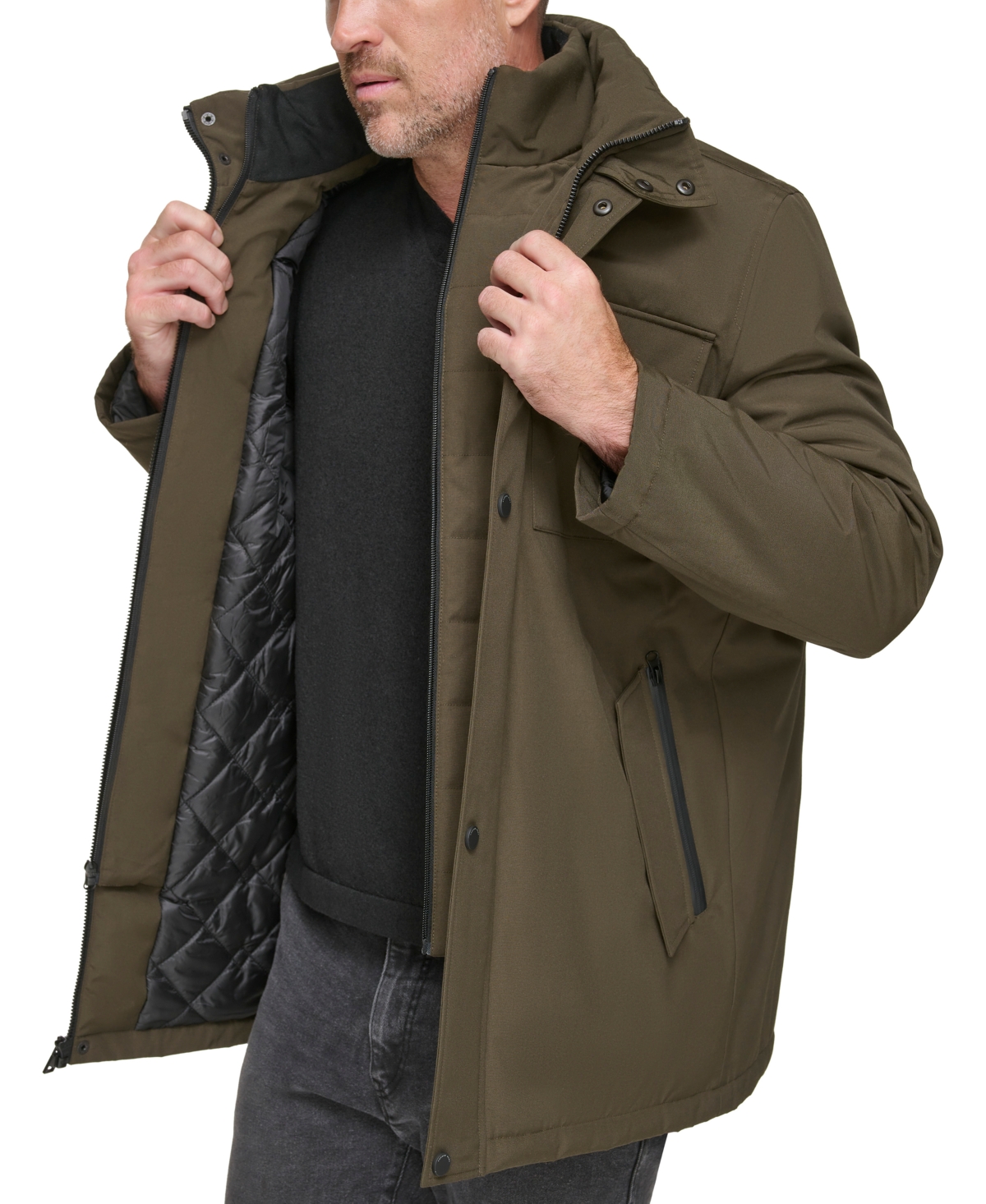 Marc New York Men's Harcourt Car Coat With An Attached Self Fabric Bib In Jungle