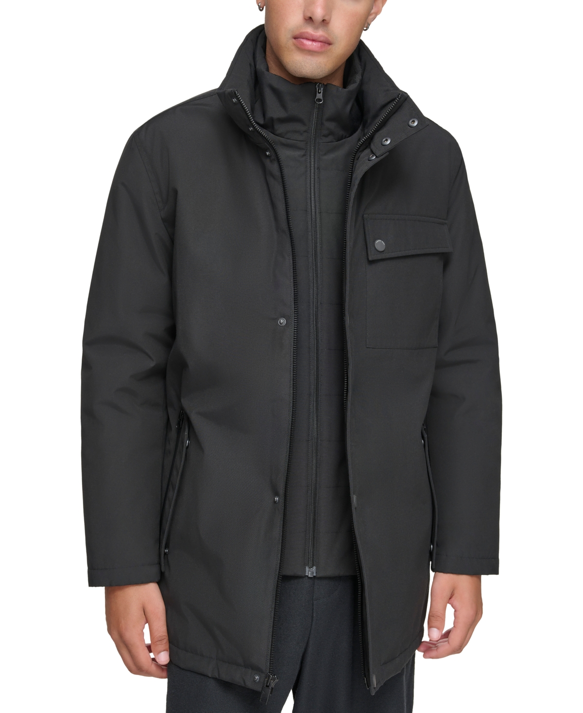 Marc New York Men's Harcourt Car Coat With An Attached Self Fabric Bib In Black