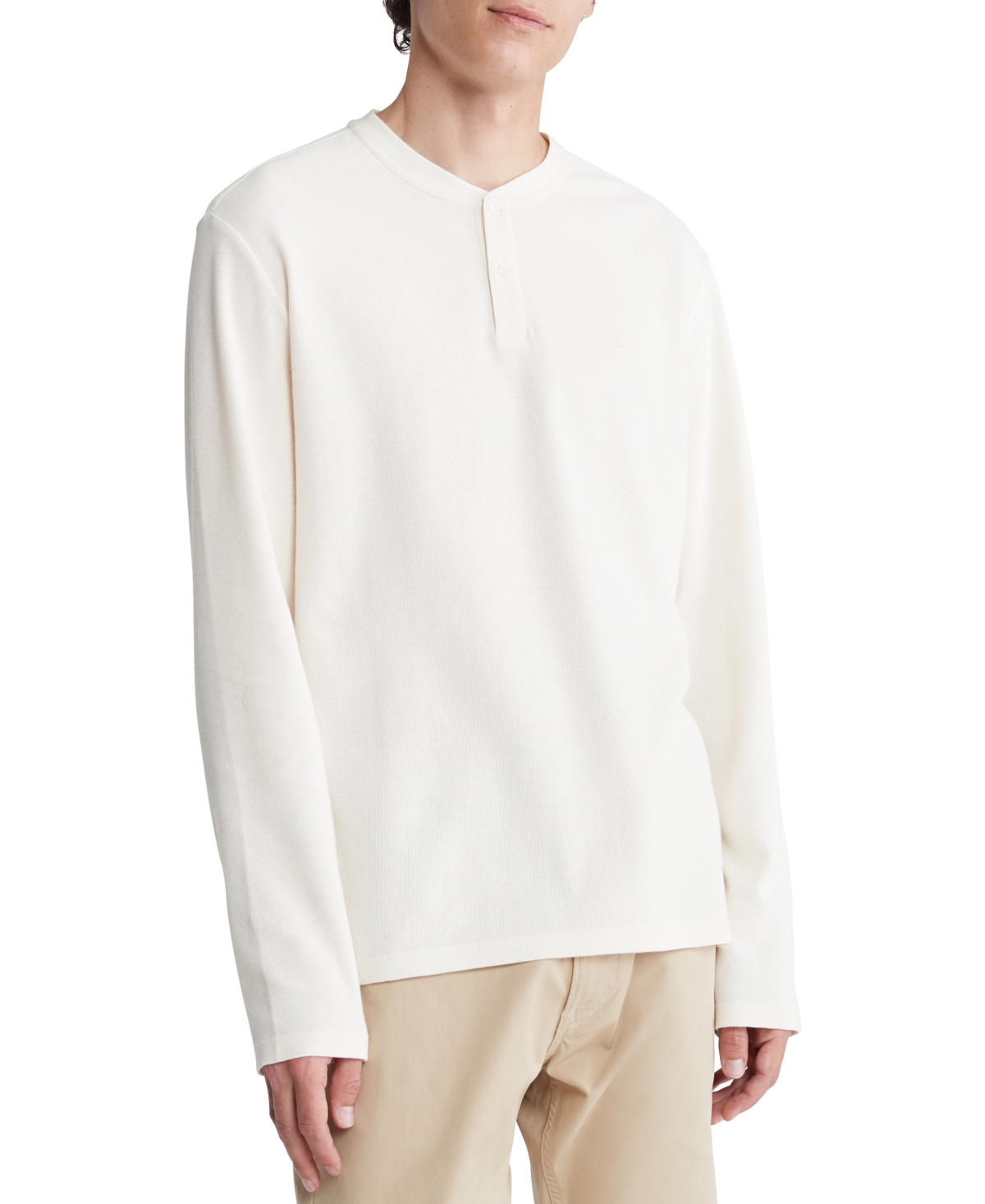 Calvin Klein Men's Regular-fit Waffle-knit Long-sleeve Henley In Ivory