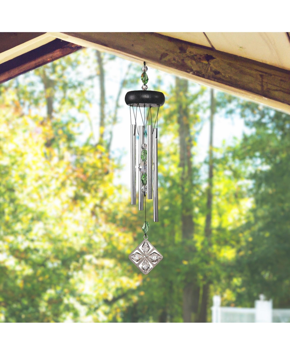 Fc Design LongWooden Top Gem Wind Chime Home Decor Perfect Gift for House Warming, Holidays and Birthdays - Green