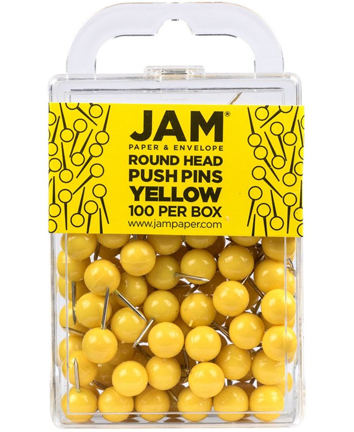 JAM Paper & Envelope Push Pins, Round Head Map Thumb Tacks, Black, 100 per  Pack
