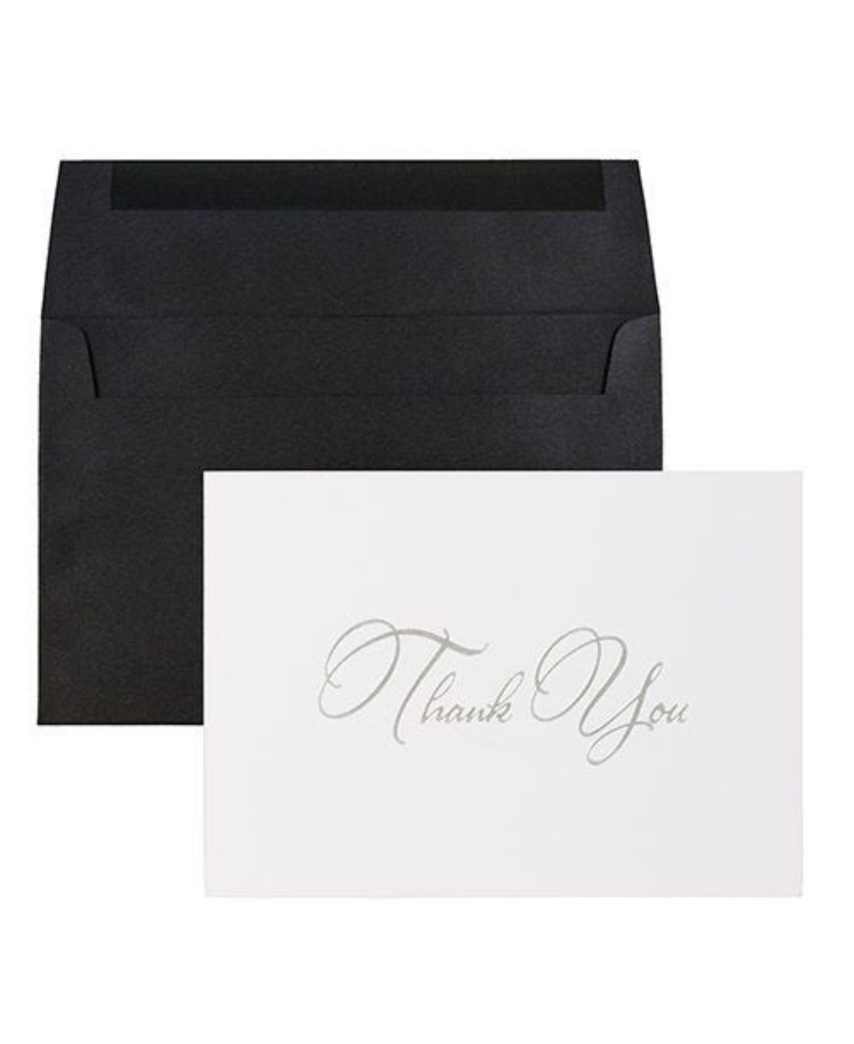 Jam Paper Thank You Card Sets - Silver-Tone Script Cards with Black Linen Envelopes - 25 Cards and Envelopes - Silver Script Cards Black Linen Envelop