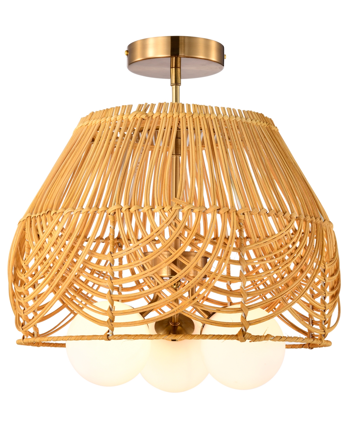 Home Accessories Lucilla 15" Indoor Finish Semi-flush Mount Ceiling Light With Light Kit In Brass And Woven Rattan