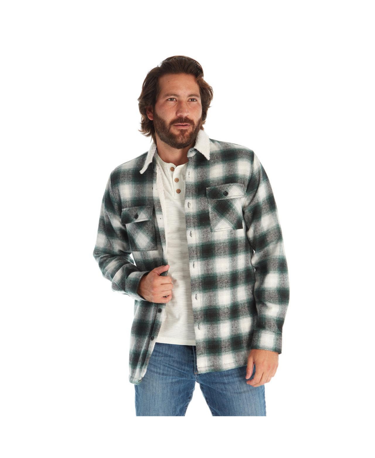 Clothing Men's Faux Fur Lined Plaid Shirt Jacket - Green