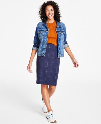 Windowpane plaid shop pencil skirt