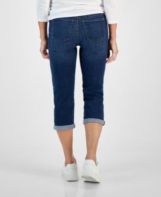 Petite Mid-Rise Curvy Roll-Cuff Capri Jeans