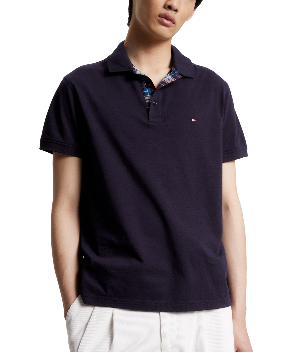 Check placket deals polo shirt