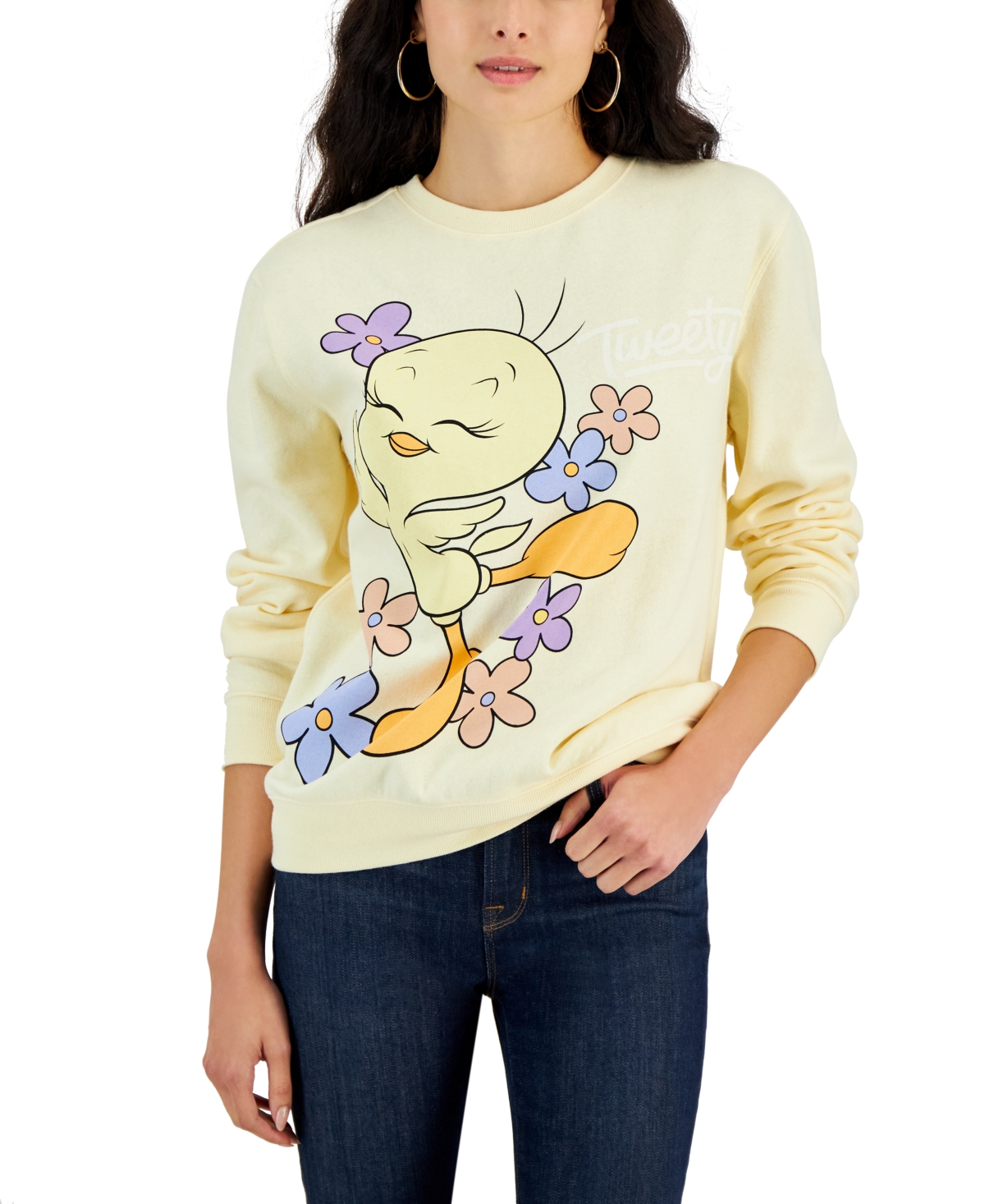 Juniors' Floral Tweety Graphic Sweatshirt - Vanilla Custard