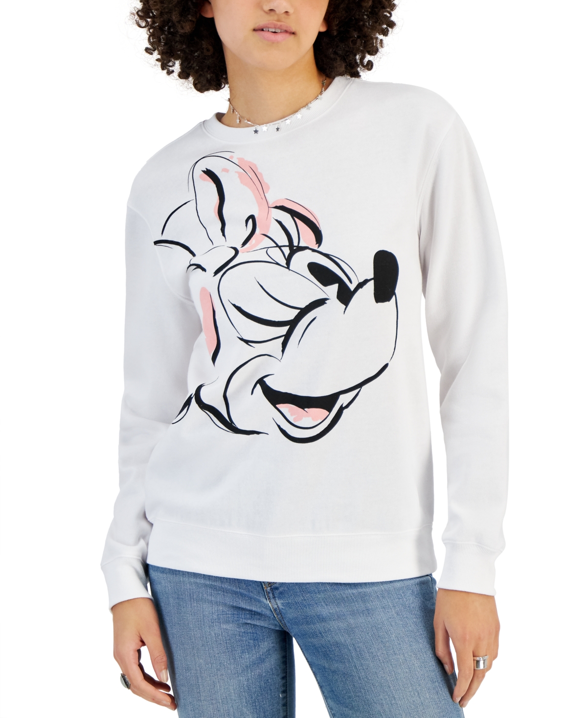Disney Juniors' Minnie Mouse Wink Print Sweatshirt In White