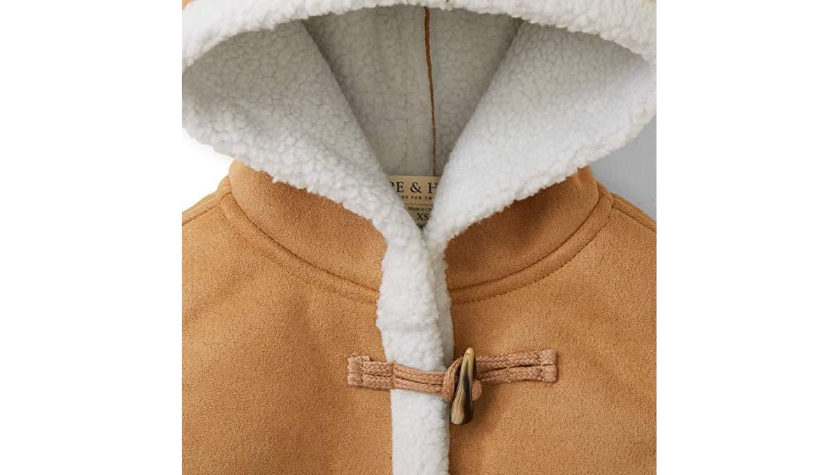 Hope & Henry Girls' Hooded Shearling Jacket, Kids - Tan with white sherpa