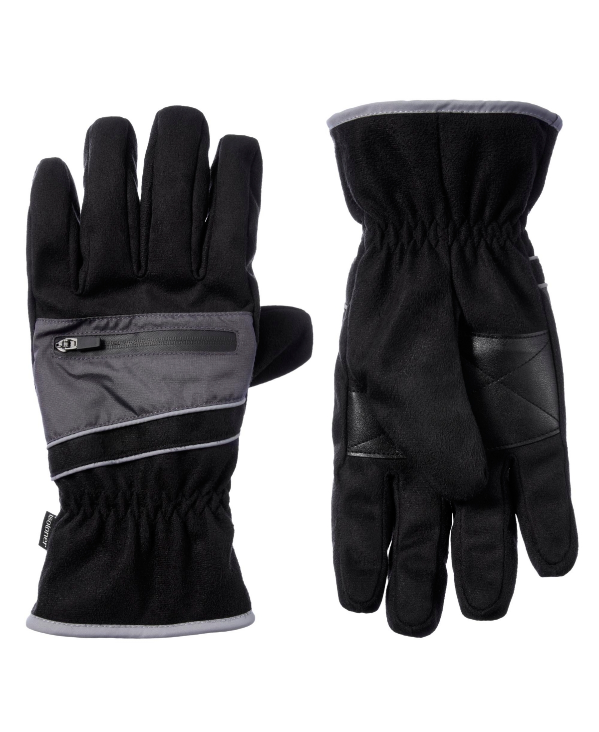 Men's Microsuede Water Repellent Gloves with Zipper Pouch - Lead