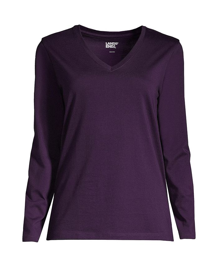 Lands' End Women's Plus Size Relaxed Supima Cotton Long Sleeve V