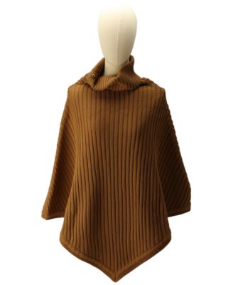 Women's Wide-Rib Button Turtleneck Poncho