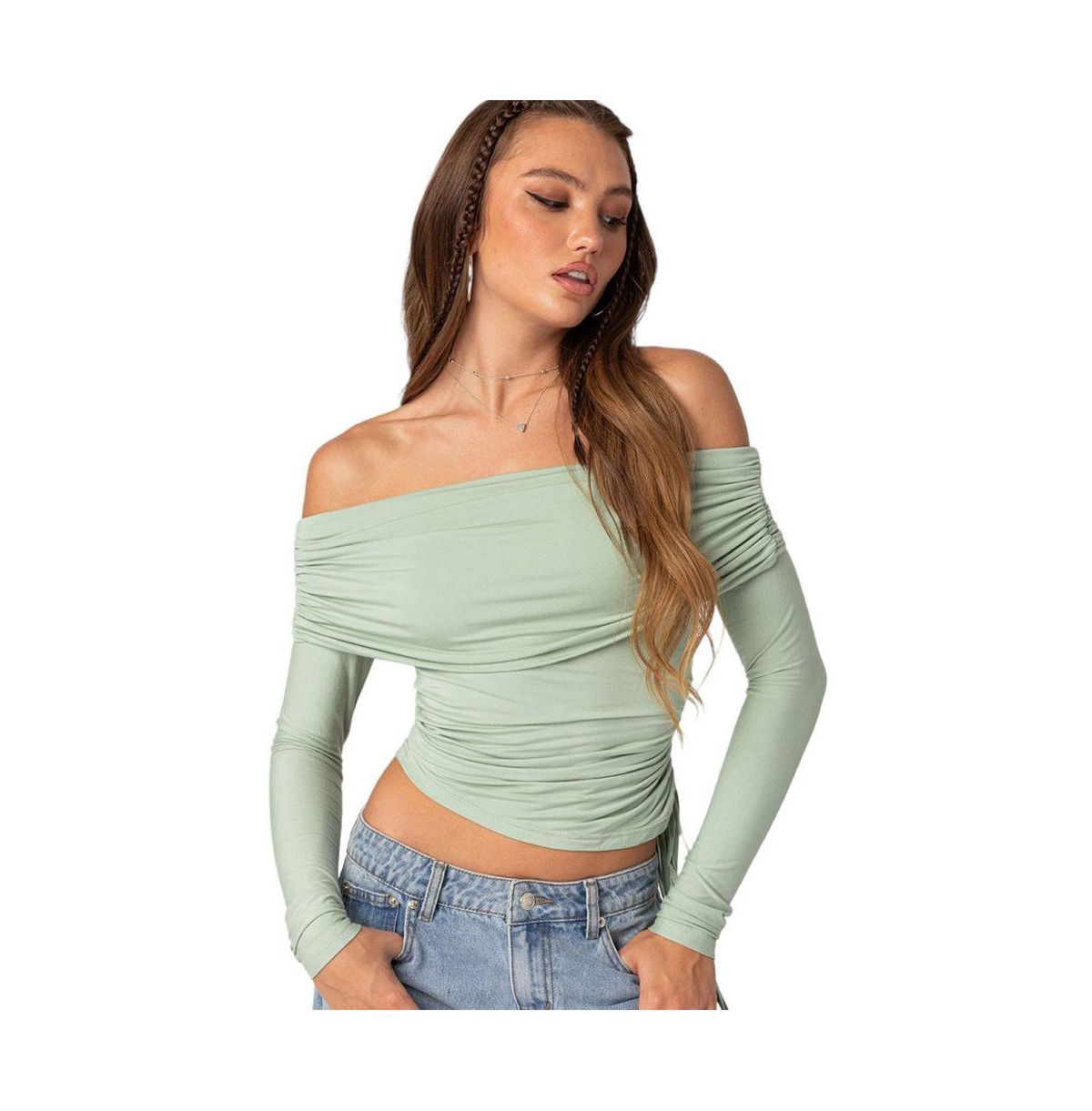 EDIKTED WOMEN'S GATHERED FOLD OVER DRAWSTRING TOP