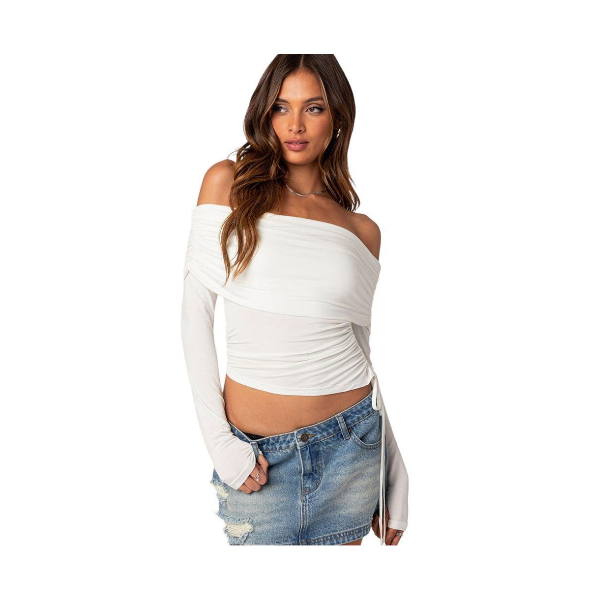 EDIKTED WOMEN'S GATHERED FOLD OVER DRAWSTRING TOP