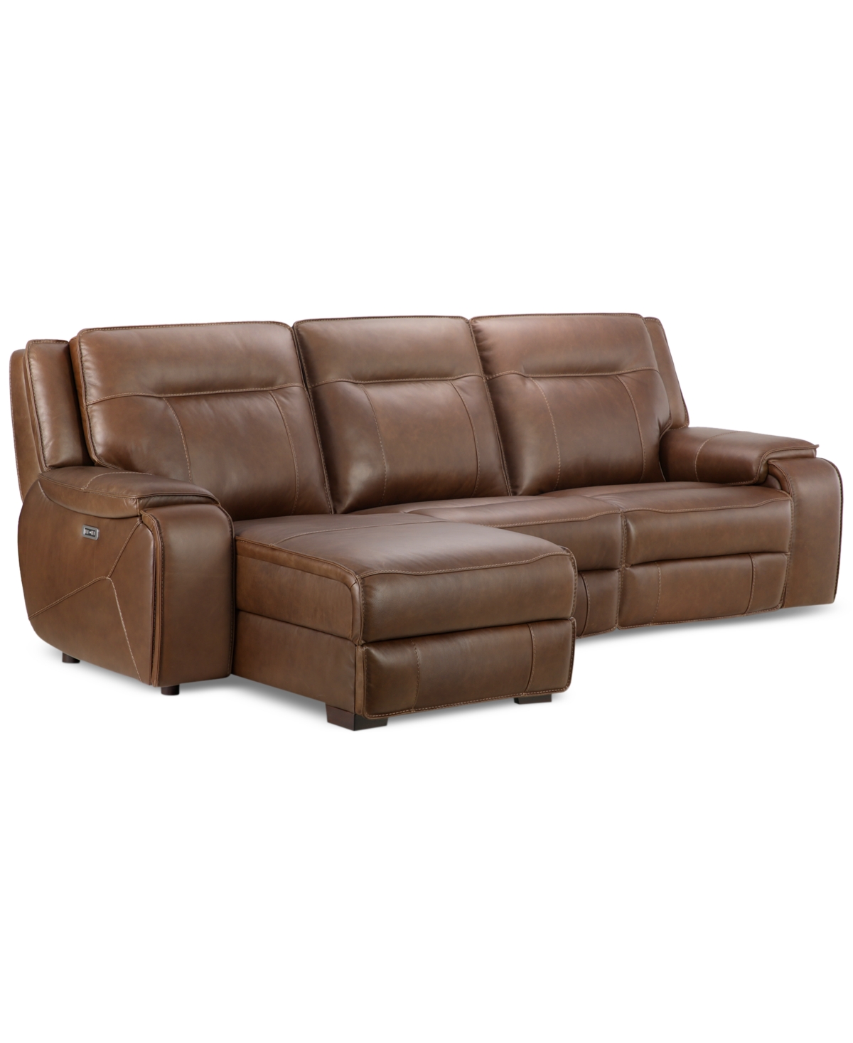 Macy's Hansley 3-pc Zero Gravity Leather Sofa With 2 Power Recliners And Chaise, Created For  In Brown