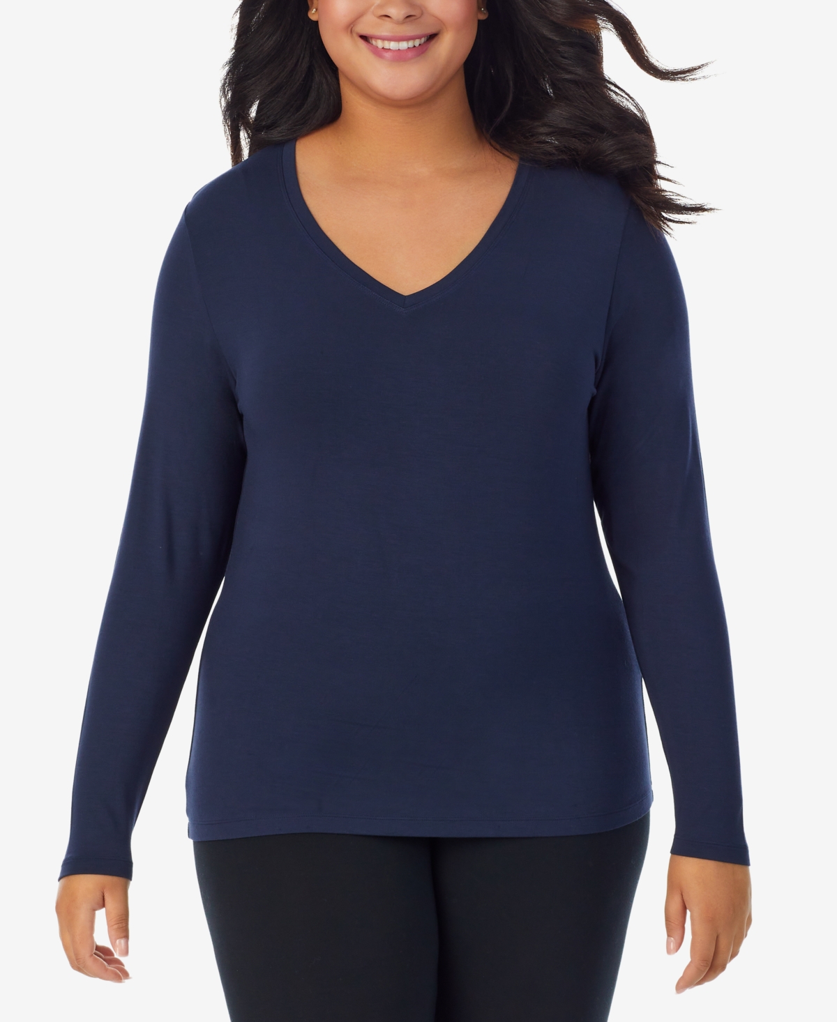 Cuddl Duds Plus Size Softwear Long-Sleeve V-Neck Top