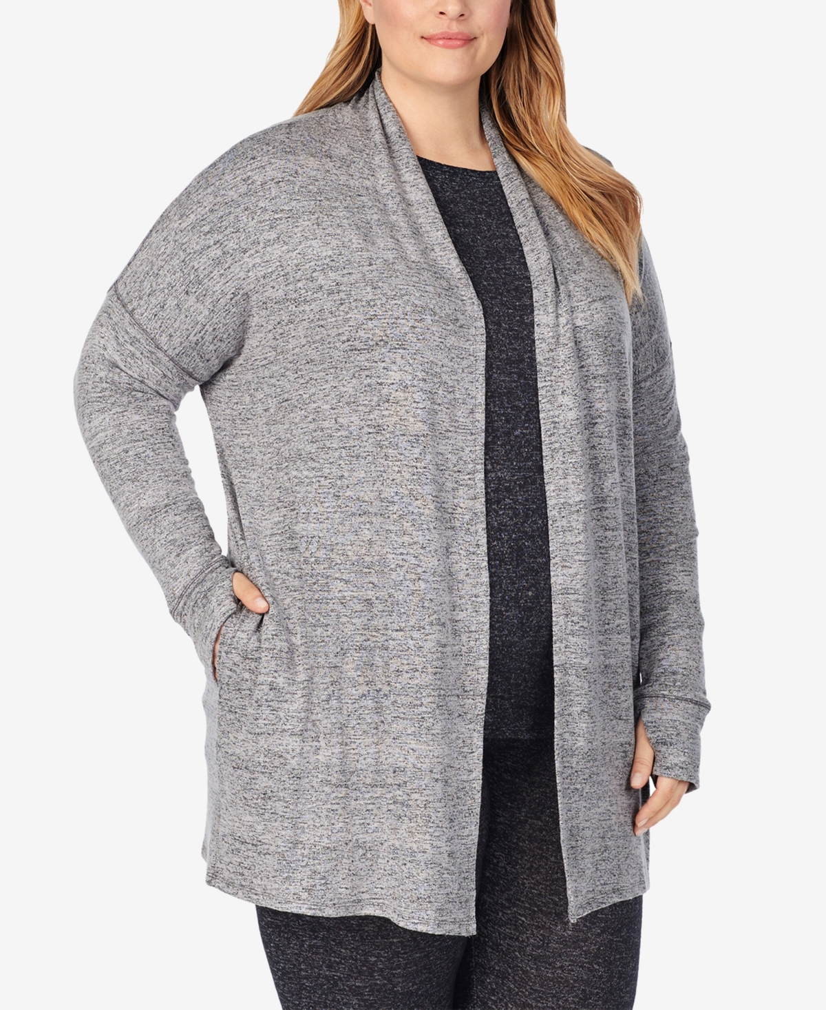 Cuddl Duds Cuddle Duds Plus Size Soft Knit Open-front Wrap In Marled Grey