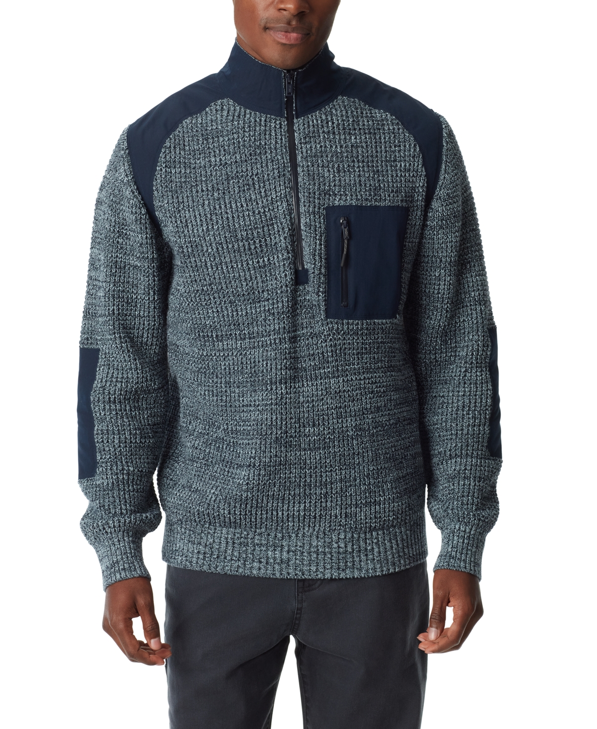 Men's Quarter-Zip Long Sleeve Pullover Patch Sweater - Burnt Orange