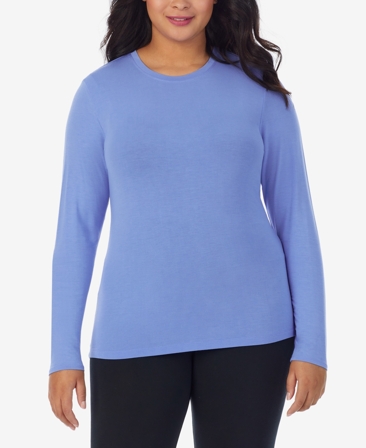 Cuddl Duds Plus Size Softwear Long Sleeve Crewneck Top Tonal