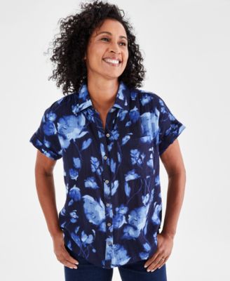 Style & Co - Women's Jenny Cotton Floral-Print Camp Shirt