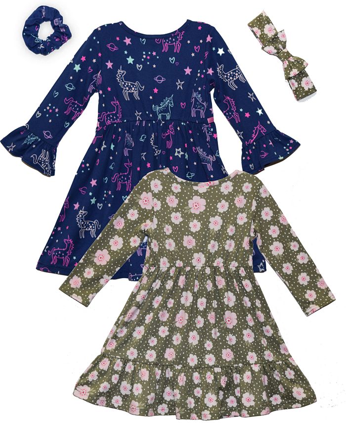 Blueberi Boulevard Toddler Girls 2 Pack Dresses with Hair Accessories ...
