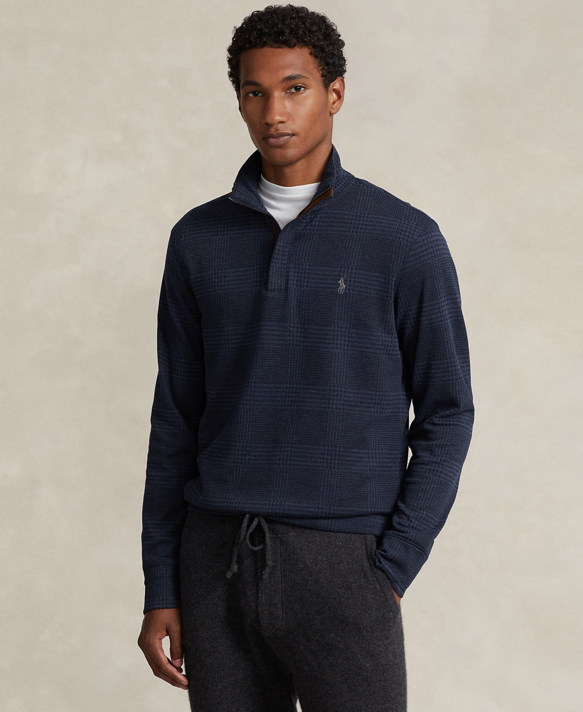 Polo Ralph Lauren Men s Printed Double knit Quarter zip Pullover In Winter Navy Hthr Pow ModeSens