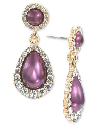 Charter Club - Gold-Tone Pav&eacute; & Color Imitation Pearl Drop Earrings