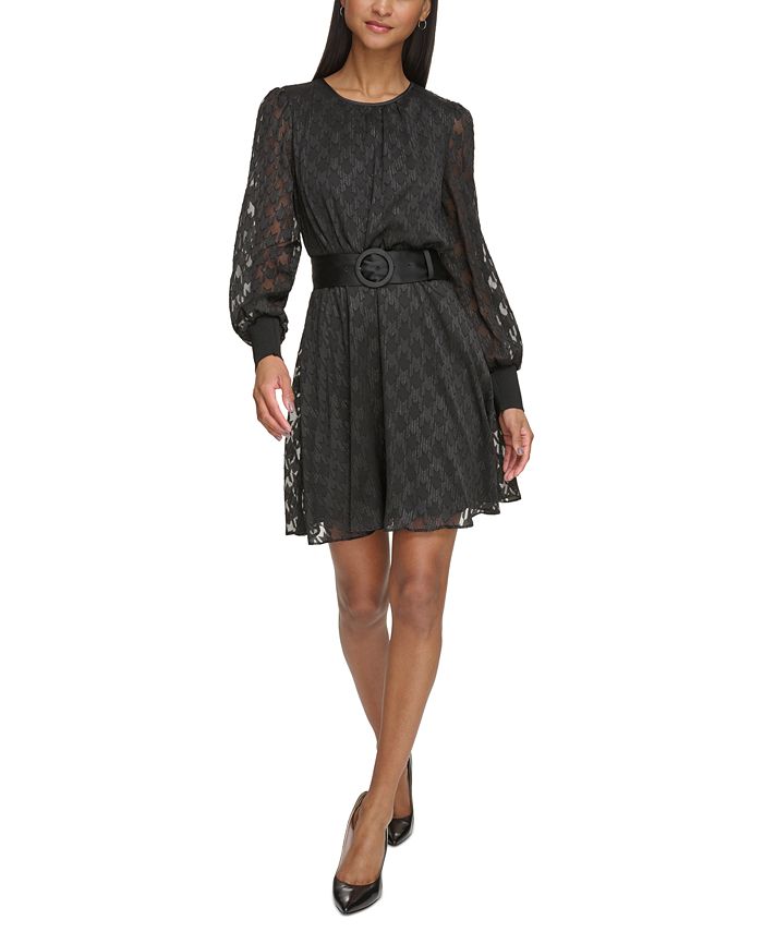 KARL LAGERFELD PARIS Women s Jacquard Belted Dress Macy s