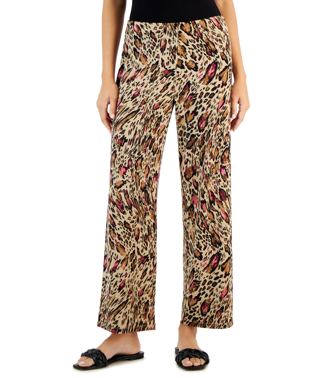 Jm Collection Women's Printed Knit Pull-on Pants, Created For Macy's In New Fawn Combo