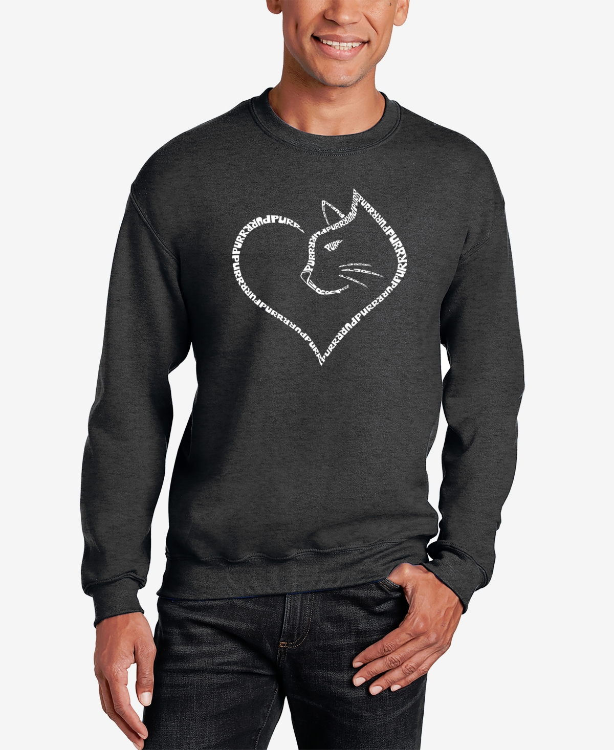 La Pop Art Men's Cat Heart Word Art Crewneck Sweatshirt