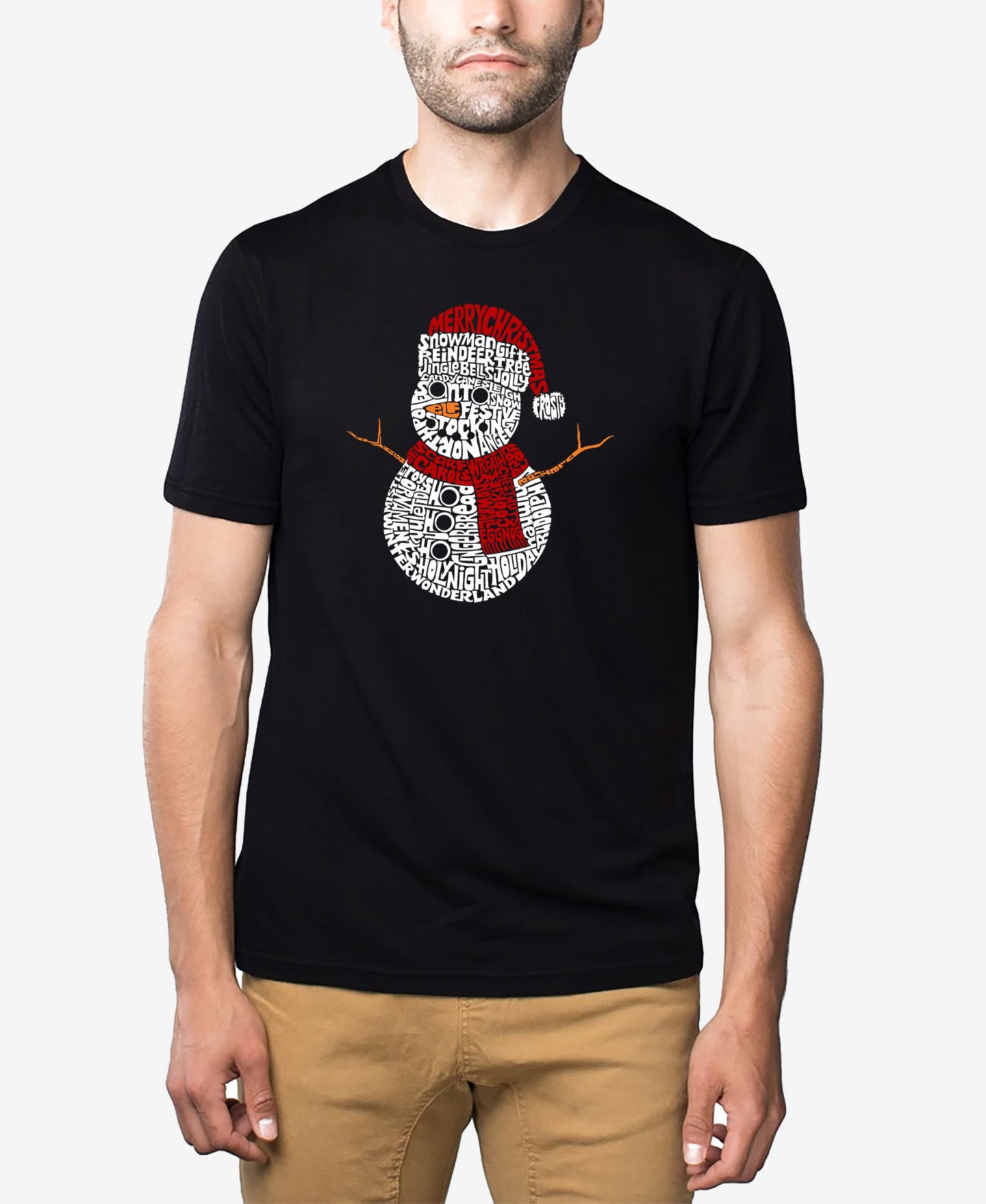 Мужская футболка LA Pop Art Cotton/Poly Blend Word Art T-shirt- Snowman, цвет: Чёрный — фото 1
