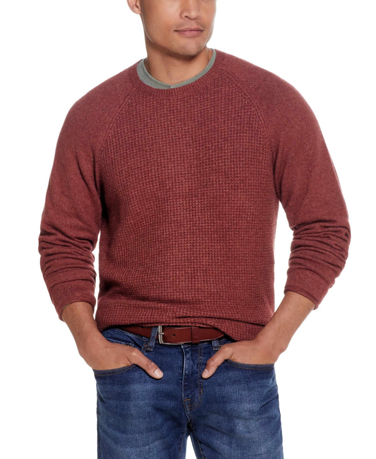 Men's Waffle Crew Neck Sweater - Chive
