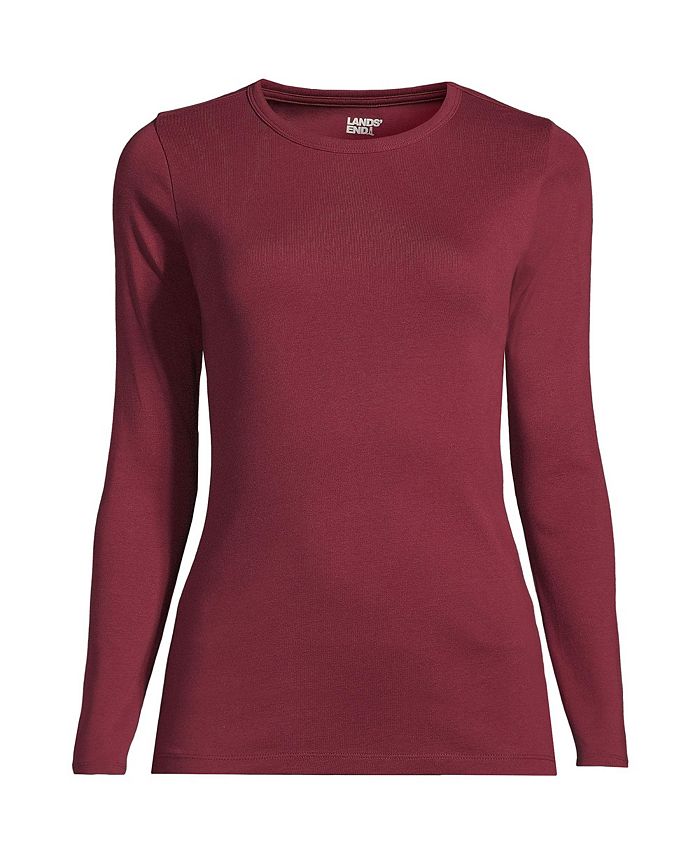 Lands' End Women's Tall Cotton Rib Long Sleeve Crewneck T-Shirt, Size: Tall Small, Brown